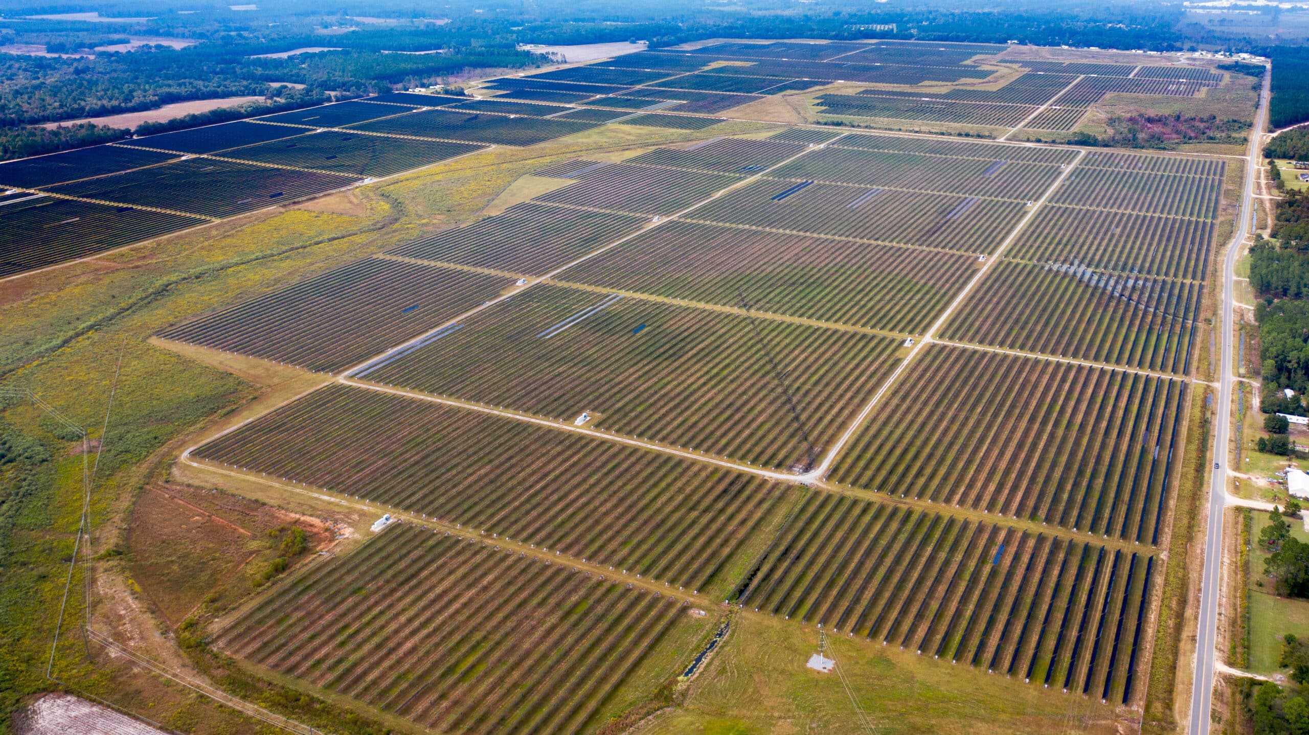 Aerial shot of Hazlehurst II and III solar farm